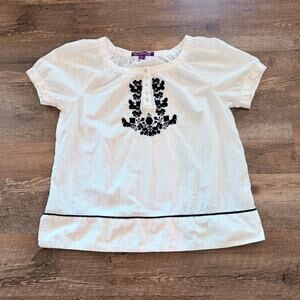 Gloria Vanderbilt White Embroidered Peasant Blouse Boho Medium